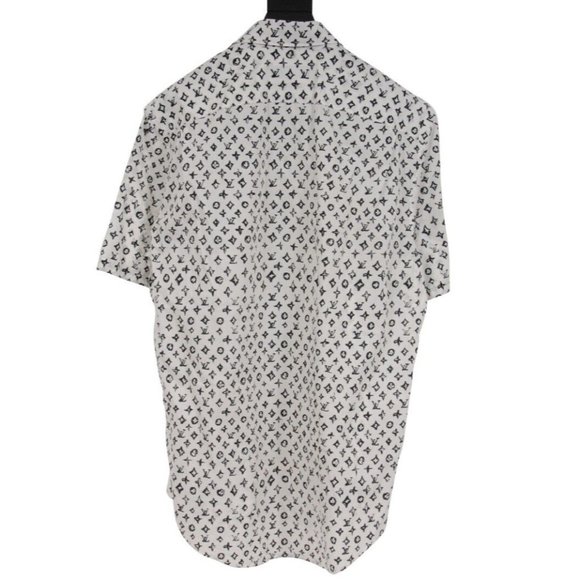 Louis Vuitton Men Logo Button Down Shirt XL White Black Monogram Short Sleeve - Picture 2 of 10
